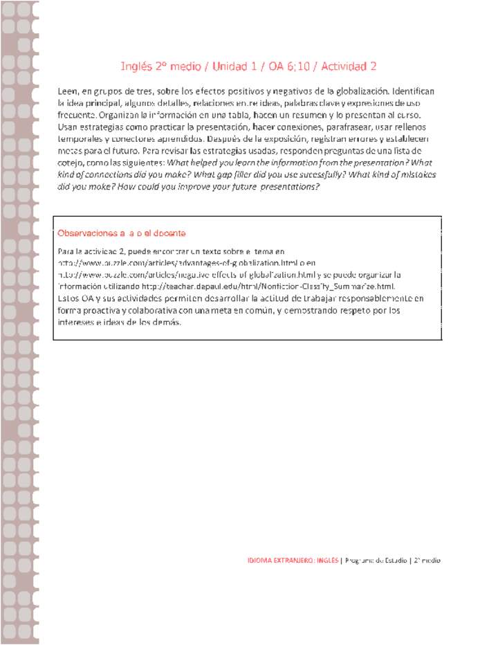 Inglés 2 medio-Unidad 1-OA6;10-Actividad 2 Inglés 2 medio-Unidad 1-OA6;10-Actividad 2