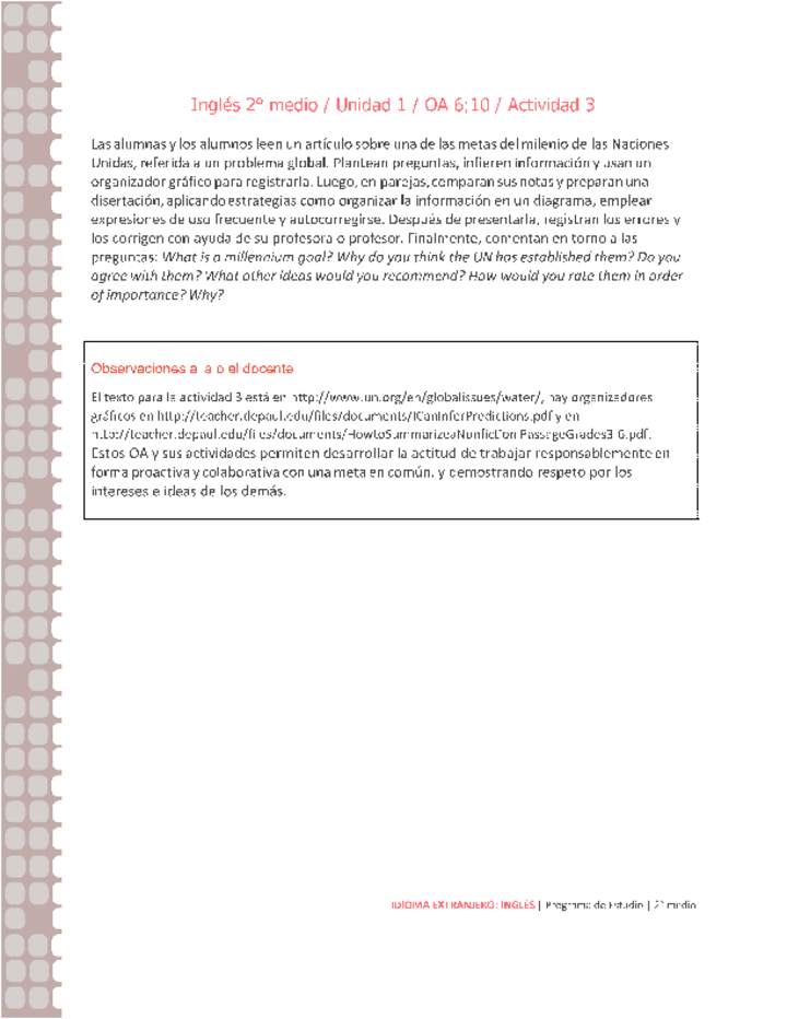 Inglés 2 medio-Unidad 1-OA6;10-Actividad 3 Inglés 2 medio-Unidad 1-OA6;10-Actividad 3
