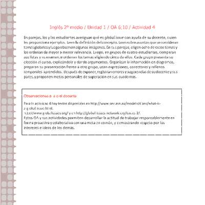 Inglés 2 medio-Unidad 1-OA6;10-Actividad 4 Inglés 2 medio-Unidad 1-OA6;10-Actividad 4