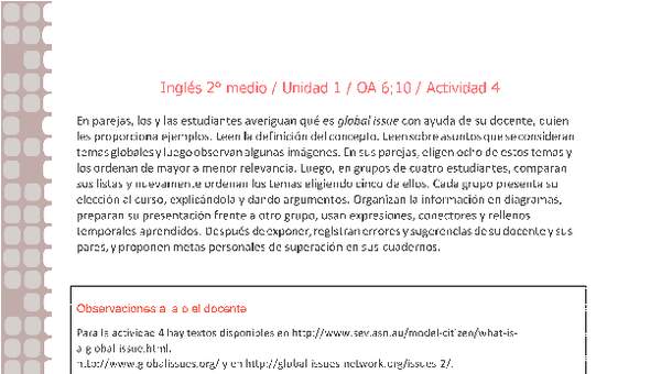Inglés 2 medio-Unidad 1-OA6;10-Actividad 4 Inglés 2 medio-Unidad 1-OA6;10-Actividad 4