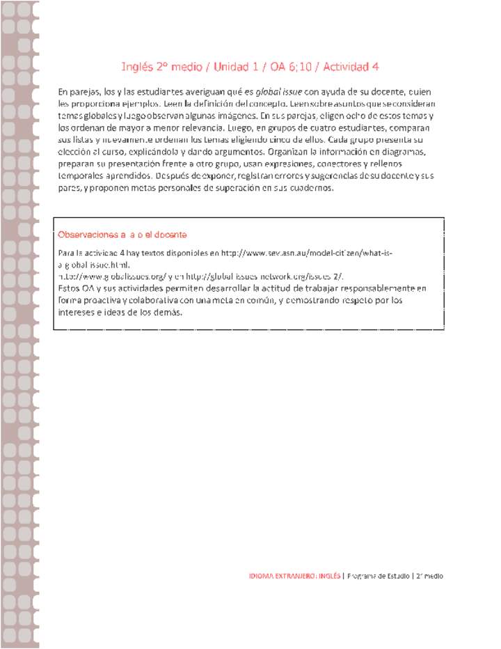 Inglés 2 medio-Unidad 1-OA6;10-Actividad 4 Inglés 2 medio-Unidad 1-OA6;10-Actividad 4