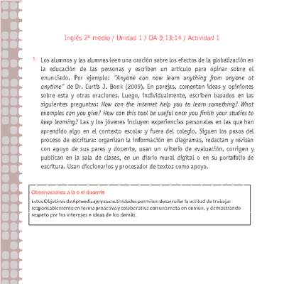 Inglés 2 medio-Unidad 1-OA9;13;14-Actividad 1 Inglés 2 medio-Unidad 1-OA9;13;14-Actividad 1