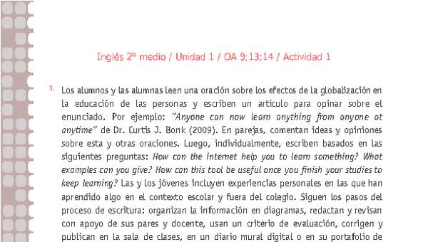 Inglés 2 medio-Unidad 1-OA9;13;14-Actividad 1 Inglés 2 medio-Unidad 1-OA9;13;14-Actividad 1