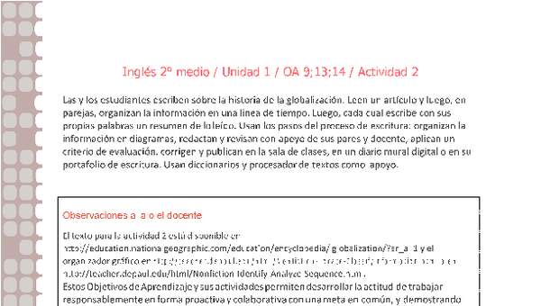 Inglés 2 medio-Unidad 1-OA9;13;14-Actividad 2 Inglés 2 medio-Unidad 1-OA9;13;14-Actividad 2