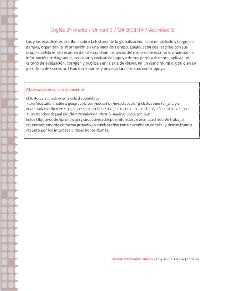 Inglés 2 medio-Unidad 1-OA9;13;14-Actividad 2 Inglés 2 medio-Unidad 1-OA9;13;14-Actividad 2