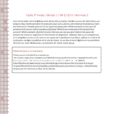 Inglés 2 medio-Unidad 1-OA9;13;14-Actividad 3 Inglés 2 medio-Unidad 1-OA9;13;14-Actividad 3