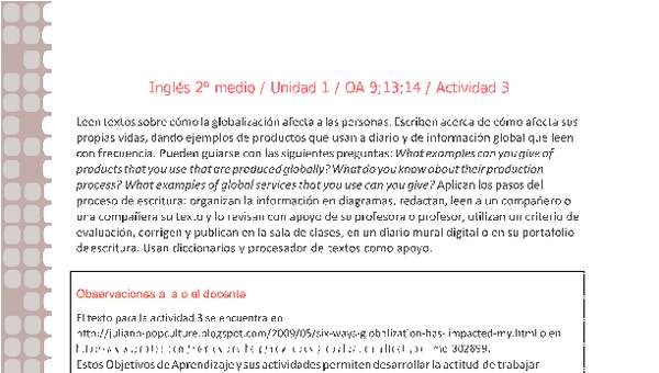 Inglés 2 medio-Unidad 1-OA9;13;14-Actividad 3 Inglés 2 medio-Unidad 1-OA9;13;14-Actividad 3