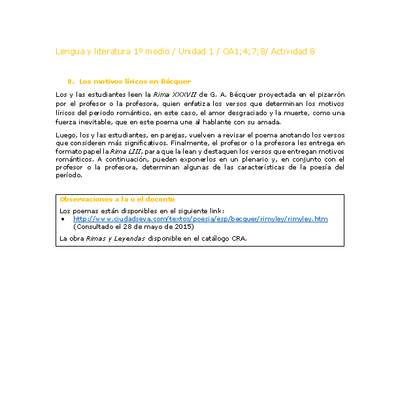 Lengua y Literatura 1 medio-Unidad 1-OA1;4;7;8-Actividad 8 Lengua y Literatura 1 medio-Unidad 1-OA1;4;7;8-Actividad 8