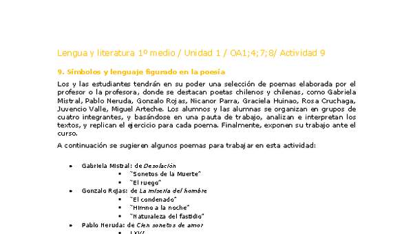 Lengua y Literatura 1 medio-Unidad 1-OA1;4;7;8-Actividad 9 Lengua y Literatura 1 medio-Unidad 1-OA1;4;7;8-Actividad 9