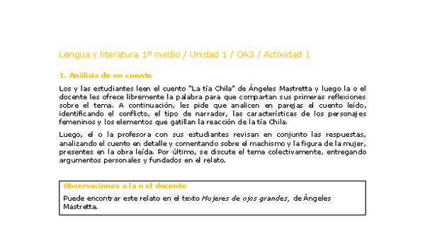 Lengua y Literatura 1 medio-Unidad 1-OA3-Actividad 1 Lengua y Literatura 1 medio-Unidad 1-OA3-Actividad 1