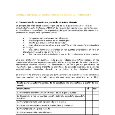 Lengua y Literatura 1 medio-Unidad 1-OA3;7;12-Actividad 4 Lengua y Literatura 1 medio-Unidad 1-OA3;7;12-Actividad 4