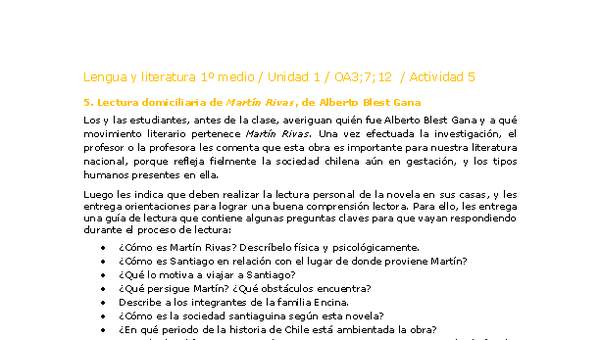 Lengua y Literatura 1 medio-Unidad 1-OA3;7;12-Actividad 5 Lengua y Literatura 1 medio-Unidad 1-OA3;7;12-Actividad 5