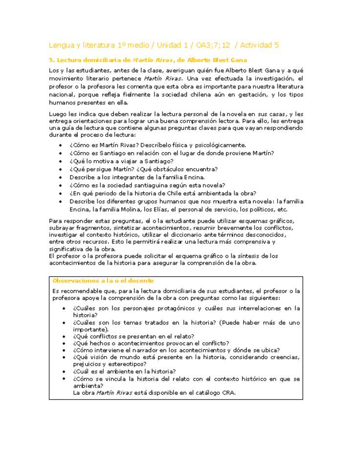 Lengua y Literatura 1 medio-Unidad 1-OA3;7;12-Actividad 5 Lengua y Literatura 1 medio-Unidad 1-OA3;7;12-Actividad 5