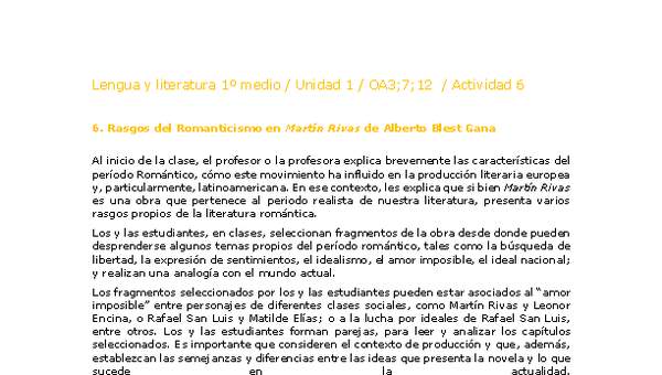 Lengua y Literatura 1 medio-Unidad 1-OA3;7;12-Actividad 6 Lengua y Literatura 1 medio-Unidad 1-OA3;7;12-Actividad 6