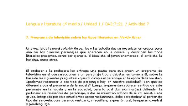 Lengua y Literatura 1 medio-Unidad 1-OA3;7;21-Actividad 7 Lengua y Literatura 1 medio-Unidad 1-OA3;7;21-Actividad 7