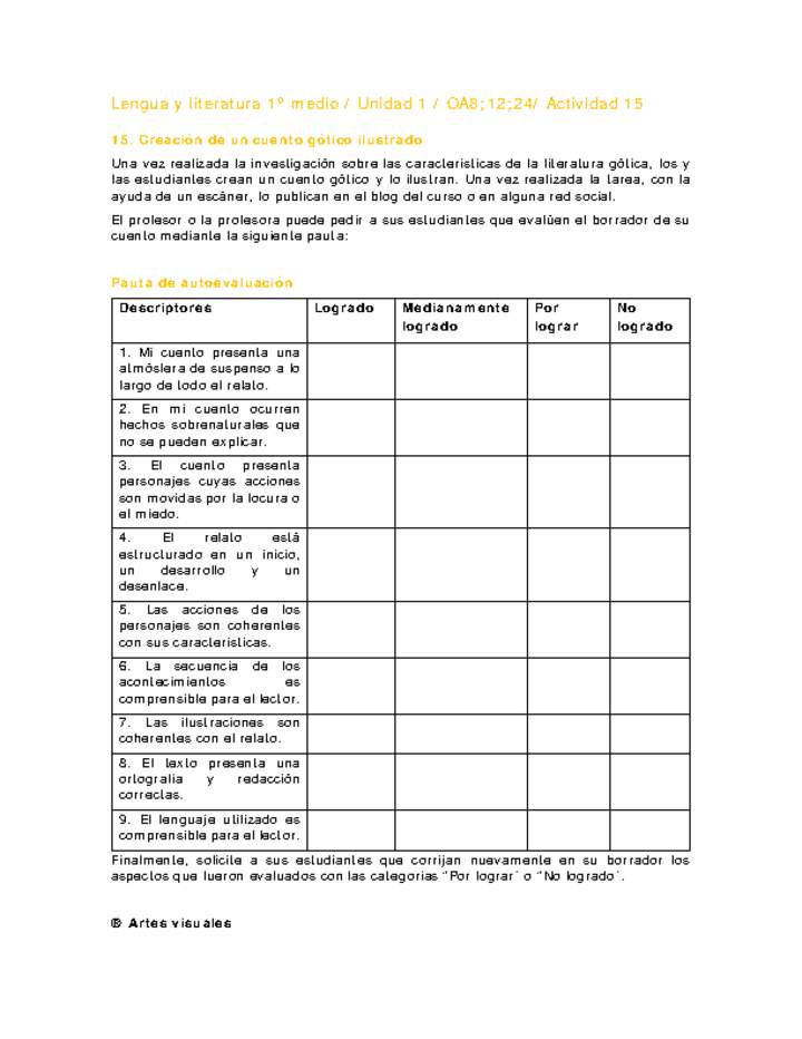 Lengua y Literatura 1 medio-Unidad 1-OA8;12;24-Actividad 15 Lengua y Literatura 1 medio-Unidad 1-OA8;12;24-Actividad 15