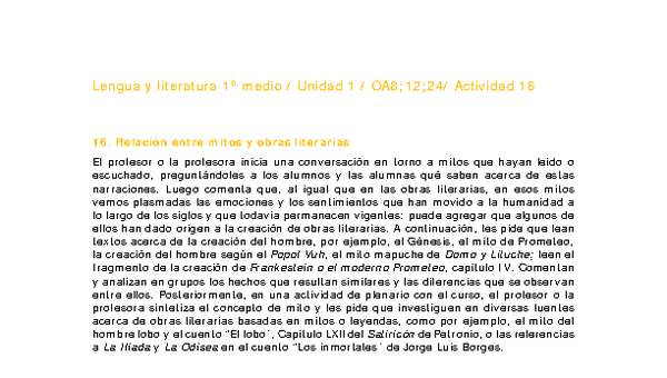 Lengua y Literatura 1 medio-Unidad 1-OA8;12;24-Actividad 16 Lengua y Literatura 1 medio-Unidad 1-OA8;12;24-Actividad 16