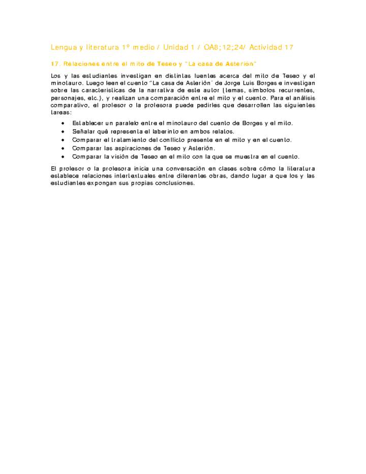 Lengua y Literatura 1 medio-Unidad 1-OA8;12;24-Actividad 17 Lengua y Literatura 1 medio-Unidad 1-OA8;12;24-Actividad 17