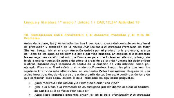Lengua y Literatura 1 medio-Unidad 1-OA8;12;24-Actividad 18 Lengua y Literatura 1 medio-Unidad 1-OA8;12;24-Actividad 18