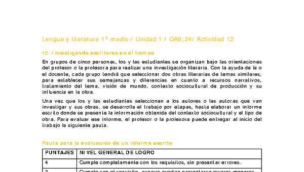 Lengua y Literatura 1 medio-Unidad 1-OA8;24-Actividad 12 Lengua y Literatura 1 medio-Unidad 1-OA8;24-Actividad 12
