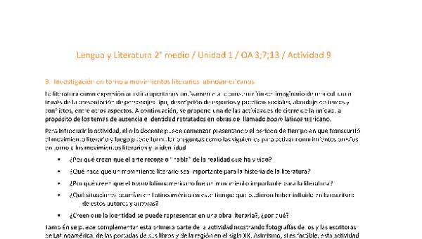 Lengua y Literatura 2 medio-Unidad 1-OA3;7;11-Actividad 9 Lengua y Literatura 2 medio-Unidad 1-OA3;7;11-Actividad 9