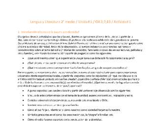 Lengua y Literatura 2 medio-Unidad 1-OA3;7;13-Actividad 1 Lengua y Literatura 2 medio-Unidad 1-OA3;7;13-Actividad 1