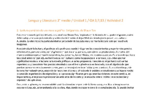 Lengua y Literatura 2 medio-Unidad 1-OA3;7;13-Actividad 2 Lengua y Literatura 2 medio-Unidad 1-OA3;7;13-Actividad 2