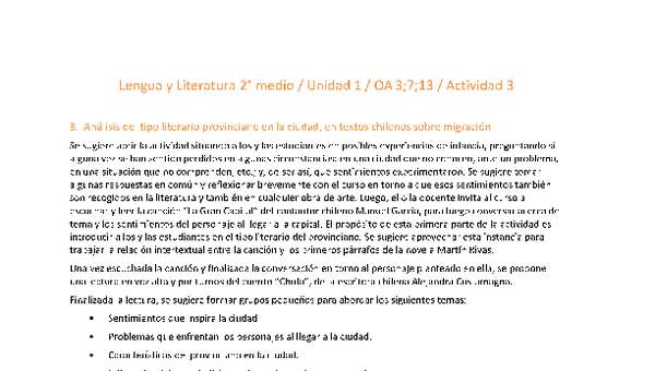 Lengua y Literatura 2 medio-Unidad 1-OA3;7;13-Actividad 3 Lengua y Literatura 2 medio-Unidad 1-OA3;7;13-Actividad 3