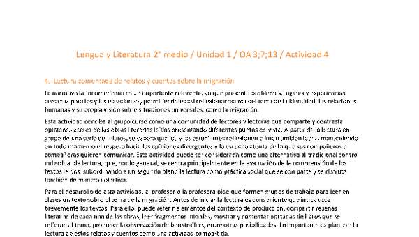 Lengua y Literatura 2 medio-Unidad 1-OA3;7;13-Actividad 4 Lengua y Literatura 2 medio-Unidad 1-OA3;7;13-Actividad 4