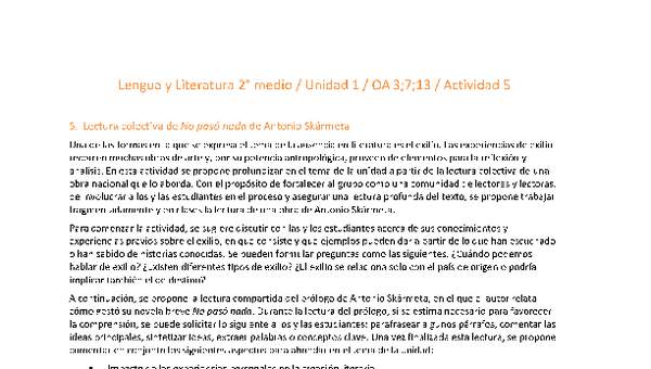 Lengua y Literatura 2 medio-Unidad 1-OA3;7;13-Actividad 5 Lengua y Literatura 2 medio-Unidad 1-OA3;7;13-Actividad 5