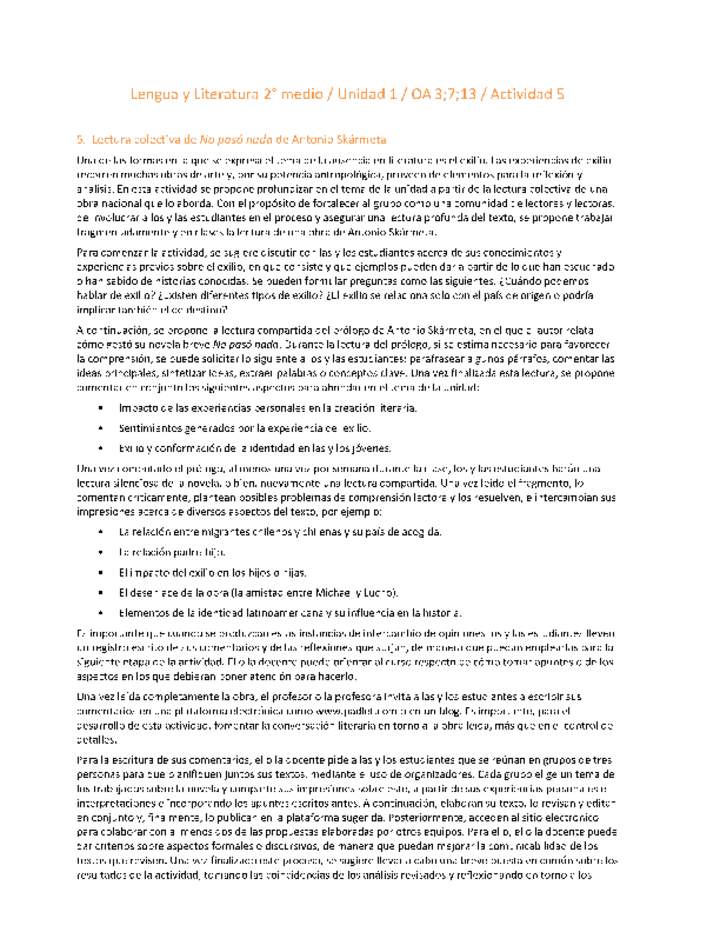 Lengua y Literatura 2 medio-Unidad 1-OA3;7;13-Actividad 5