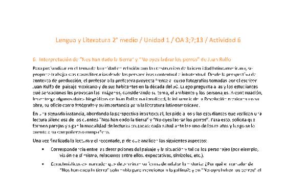 Lengua y Literatura 2 medio-Unidad 1-OA3;7;13;20;23-Actividad 6 Lengua y Literatura 2 medio-Unidad 1-OA3;7;13;20;23-Actividad 6