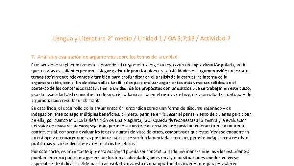 Lengua y Literatura 2 medio-Unidad 1-OA3;7;13;20;23-Actividad 7 Lengua y Literatura 2 medio-Unidad 1-OA3;7;13;20;23-Actividad 7