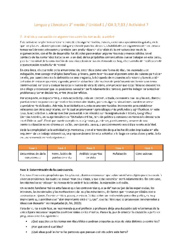 Lengua y Literatura 2 medio-Unidad 1-OA3;7;13;20;23-Actividad 7 Lengua y Literatura 2 medio-Unidad 1-OA3;7;13;20;23-Actividad 7