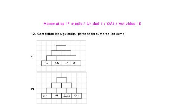 Matemática 1 medio-Unidad 1-OA1-Actividad 10 Matemática 1 medio-Unidad 1-OA1-Actividad 10
