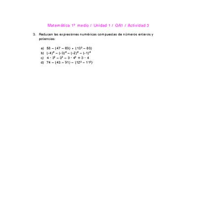 Matemática 1 medio-Unidad 1-OA1-Actividad 3 Matemática 1 medio-Unidad 1-OA1-Actividad 3