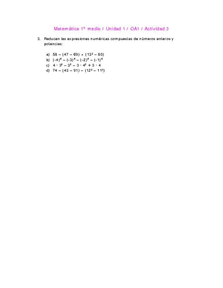 Matemática 1 medio-Unidad 1-OA1-Actividad 3 Matemática 1 medio-Unidad 1-OA1-Actividad 3