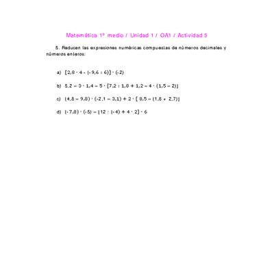 Matemática 1 medio-Unidad 1-OA1-Actividad 5 Matemática 1 medio-Unidad 1-OA1-Actividad 5