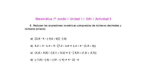 Matemática 1 medio-Unidad 1-OA1-Actividad 5 Matemática 1 medio-Unidad 1-OA1-Actividad 5