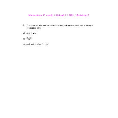 Matemática 1 medio-Unidad 1-OA1-Actividad 7 Matemática 1 medio-Unidad 1-OA1-Actividad 7