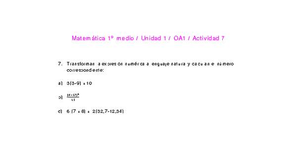 Matemática 1 medio-Unidad 1-OA1-Actividad 7 Matemática 1 medio-Unidad 1-OA1-Actividad 7