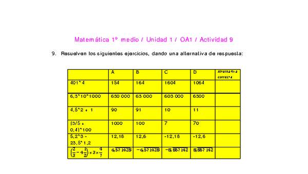 Matemática 1 medio-Unidad 1-OA1-Actividad 9 Matemática 1 medio-Unidad 1-OA1-Actividad 9