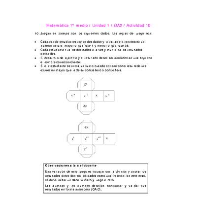 Matemática 1 medio-Unidad 1-OA2-Actividad 10 Matemática 1 medio-Unidad 1-OA2-Actividad 10