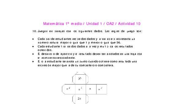 Matemática 1 medio-Unidad 1-OA2-Actividad 10 Matemática 1 medio-Unidad 1-OA2-Actividad 10