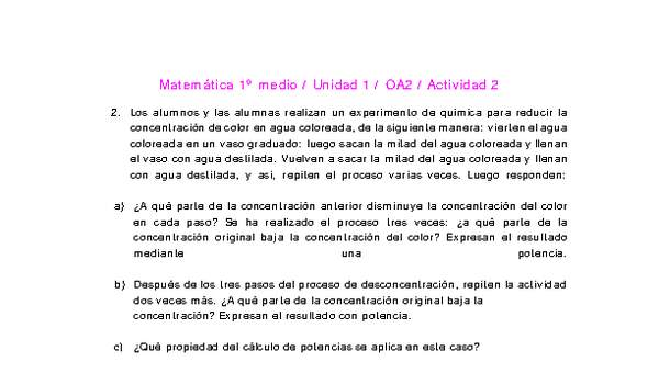 Matemática 1 medio-Unidad 1-OA2-Actividad 2 Matemática 1 medio-Unidad 1-OA2-Actividad 2