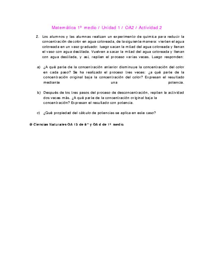 Matemática 1 medio-Unidad 1-OA2-Actividad 2 Matemática 1 medio-Unidad 1-OA2-Actividad 2
