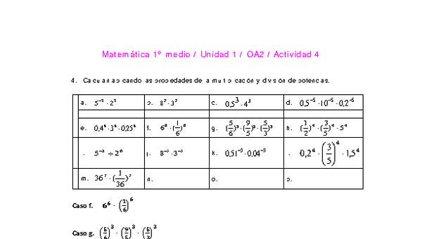 Matemática 1 medio-Unidad 1-OA2-Actividad 4 Matemática 1 medio-Unidad 1-OA2-Actividad 4