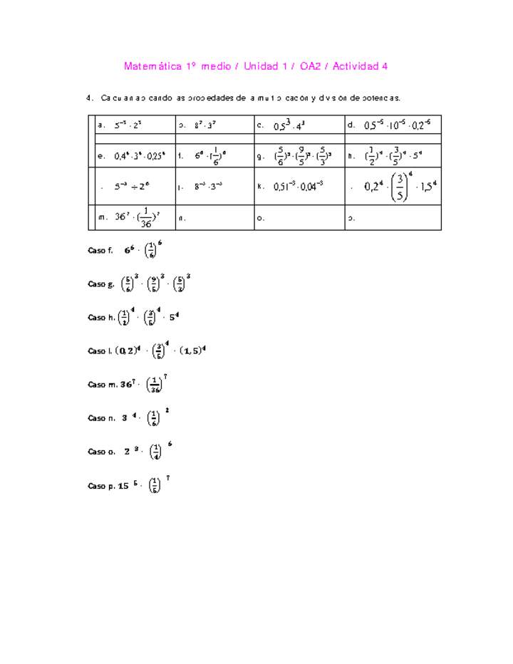 Matemática 1 medio-Unidad 1-OA2-Actividad 4 Matemática 1 medio-Unidad 1-OA2-Actividad 4