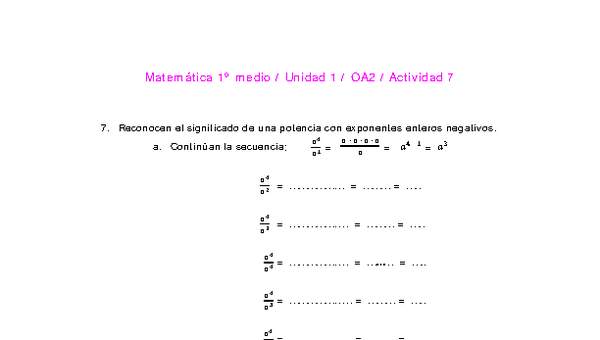 Matemática 1 medio-Unidad 1-OA2-Actividad 7 Matemática 1 medio-Unidad 1-OA2-Actividad 7