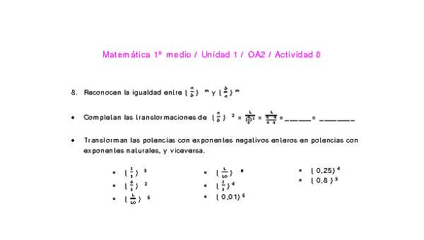 Matemática 1 medio-Unidad 1-OA2-Actividad 8 Matemática 1 medio-Unidad 1-OA2-Actividad 8